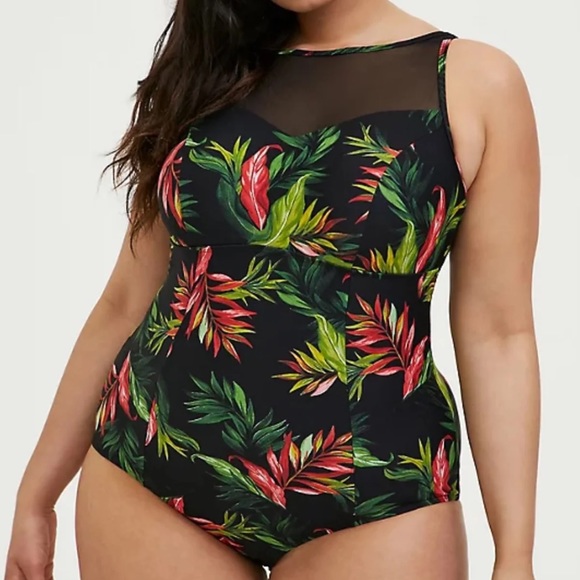 Torrid Tropical Print Mesh Swimsuit
